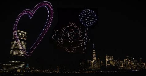 drone light show  nyc celebrates  anniversary  candy crush borninspace