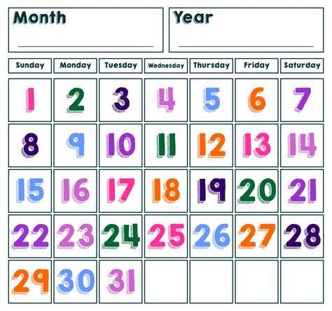 printable calendar numbers   sets teach junkie pin