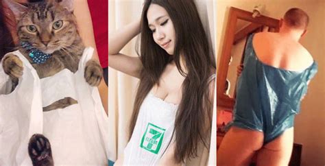 women in taiwan are wearing plastic bag onesies and leotards as the new