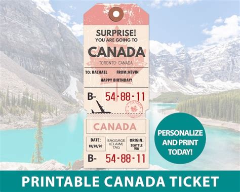 canada trip reveal  printable surprise canada ticket etsy