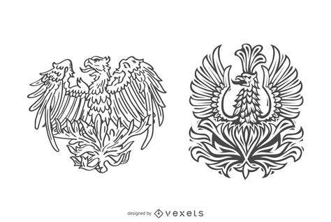 hand drawn phoenix bird set vector
