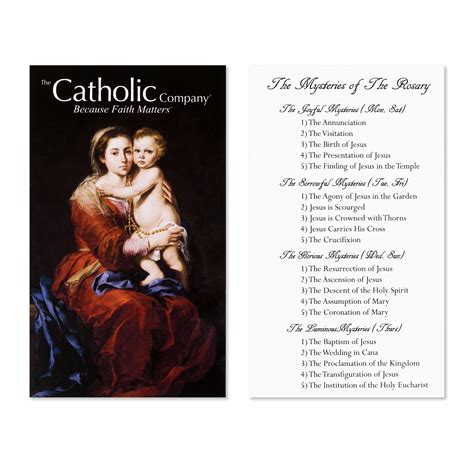 rosary mysteries prayer card  catholic company