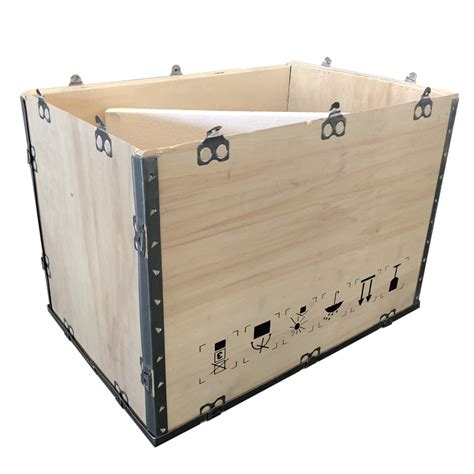 custom collapsible wooden plywood storage box  steel strip mingyu