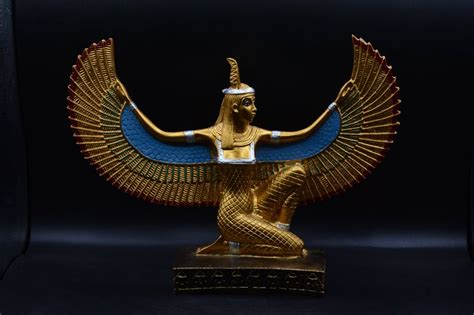 Egyptian Goddess Maat Open Wings Large Statue 2 Style Gold Blue Gold