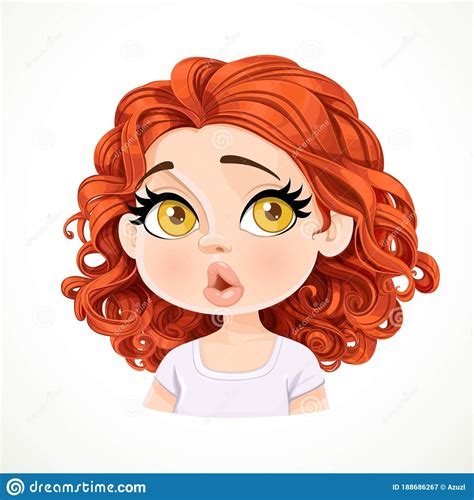 beautiful surprised cartoon brunette girl with dark red