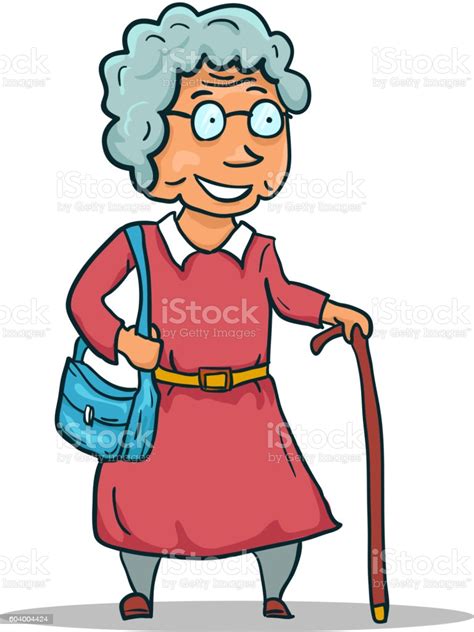 Cartoon Old Lady Character Isolated On White Background