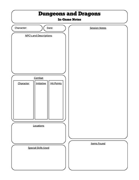 dnd session notes template