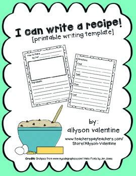 recipe writing template  allyson valentine teachers pay teachers