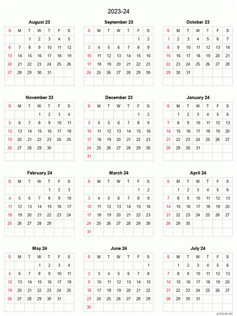 printable   split year academic calendar