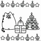 Pusheen Coloring Pages Birthday Cat Printable Book Cake Print Party Cupcake Kids Happy Kawaii Gifts Sheets Colouring Color Ice Cream sketch template