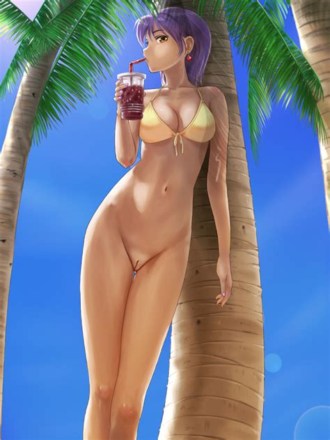 rule 34 beach bikini bikini top bottomless breasts drink
