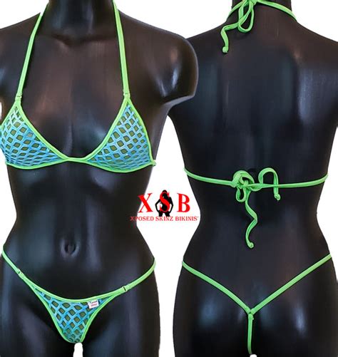 xposed skinz bikinis x120 diamond mesh micro bikini string lime lime