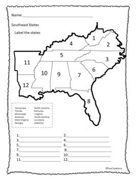 southeast region map  states  capitals printable map images