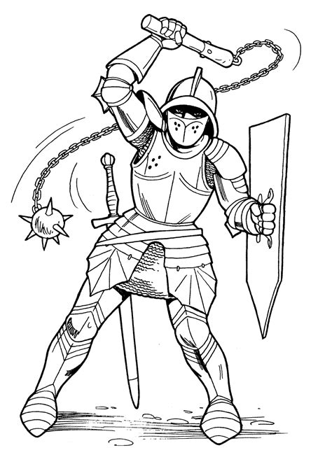 coloring page knight  mace