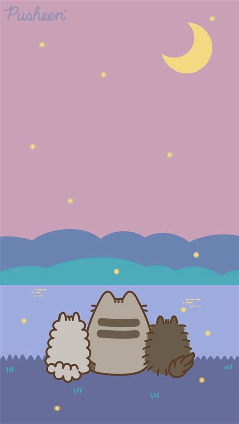 Pusheen Cat Iphone Wallpaper Summer Nights Moon Camping
