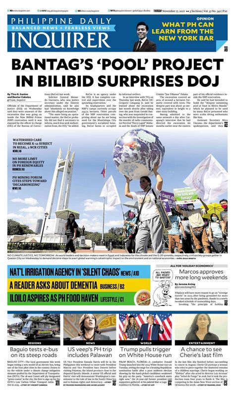 todays inquirer front page november   source philippine