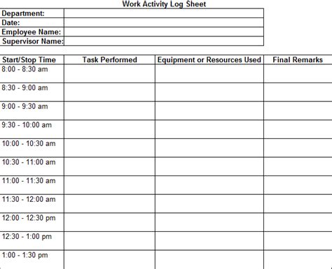 daily work log templates   printable word excel  formats