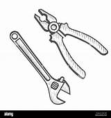 Llave Wrench Herramientas Pinzas Werkzeug Skizze Herramienta Pinza Pliers Gezeichnet Zange Tool Grundlegender Verstellbarer Stilson Gravur Schraubenschlüssel Renovieren Reparatur Chiave sketch template