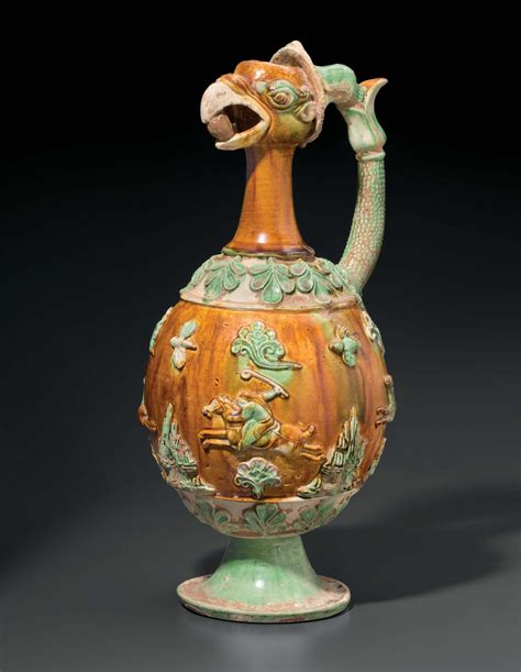 rare sancai glazed pottery phoenix head ewer china tang dynasty ad   alainr