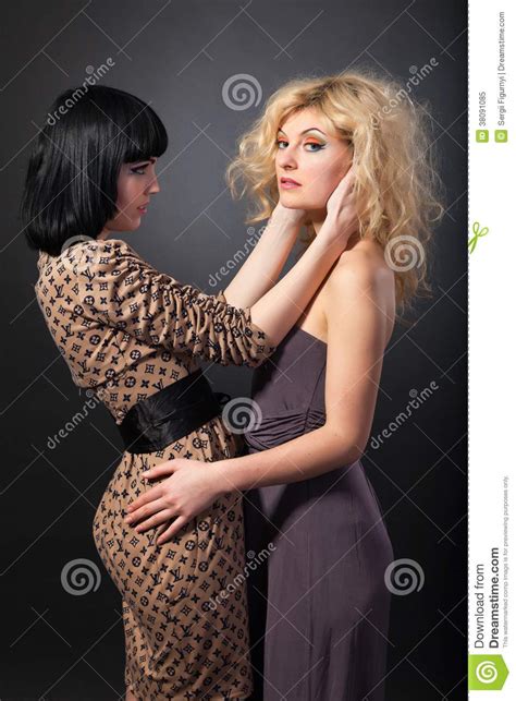 Two Young Attractive Lesbians Are Hugging Stock Image Image Of