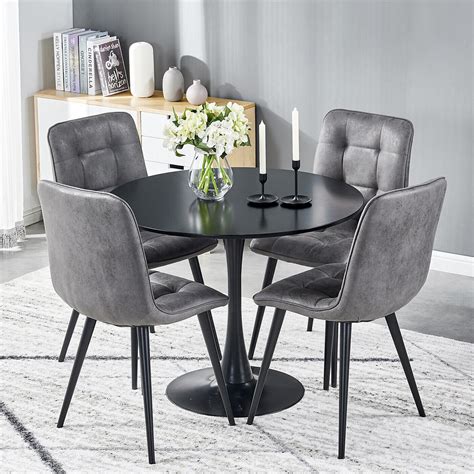 small  dining table   faux suede fabric chairs black legs