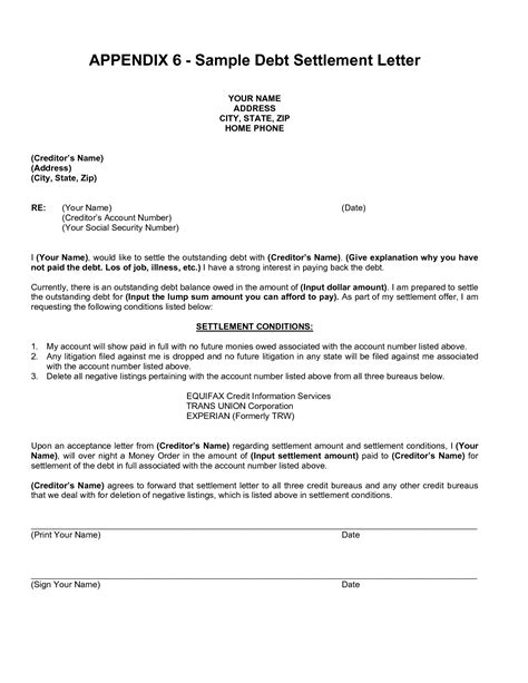 settlement letter sample  printable documents
