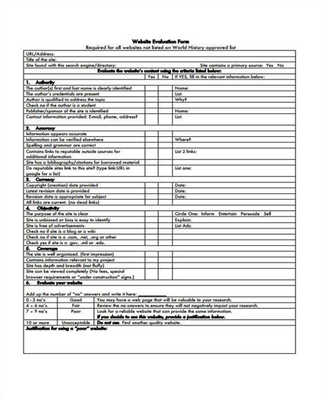 website evaluation forms   ms word