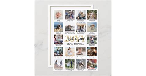 year  photo collage captions gold white holiday card zazzle