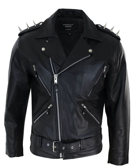 real leather biker jacket  spikes  men happy gentleman