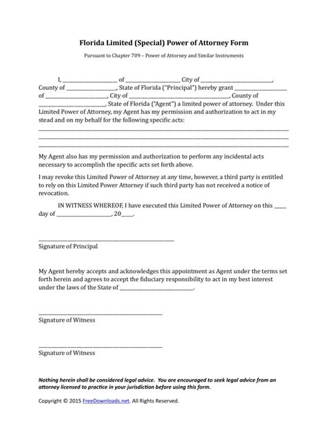 printable limited power  attorney form florida printable forms