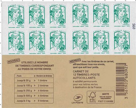 timbre  carnet couverture pub nouveaux tarifs lettre verte