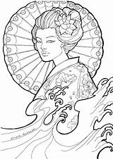 Geisha Colouring sketch template