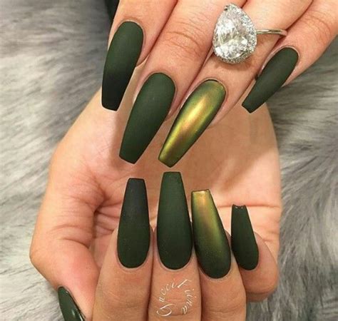 green acrylic nails metallic nails matte nails matte olive green