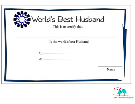 printable worlds  husband certificates