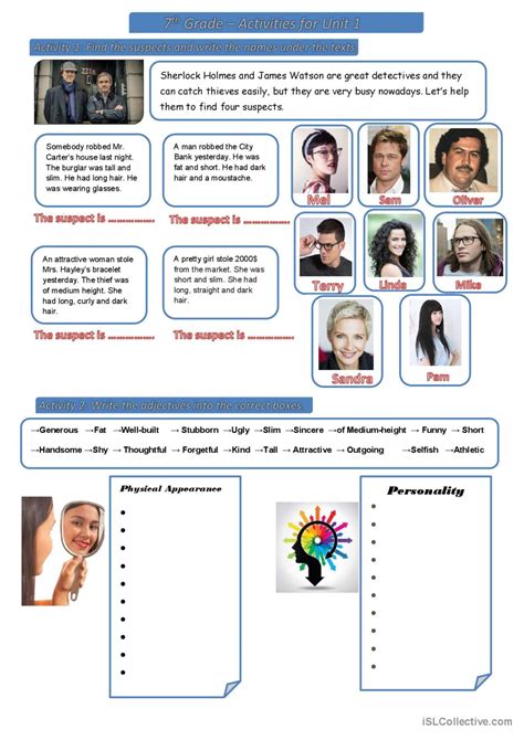 physical appearance personality english esl worksheets