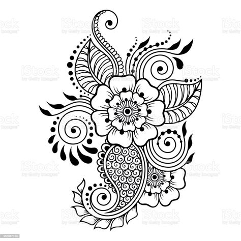 mehndi flower pattern for henna drawing and tattoo decoration in ethnic