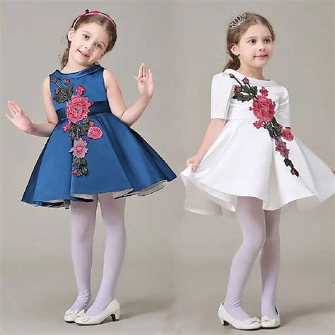 buy girl dress  flower embroidery sleeveless party
