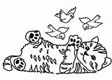 Cat Birds Coloring Pages Striped Kitten Playing sketch template