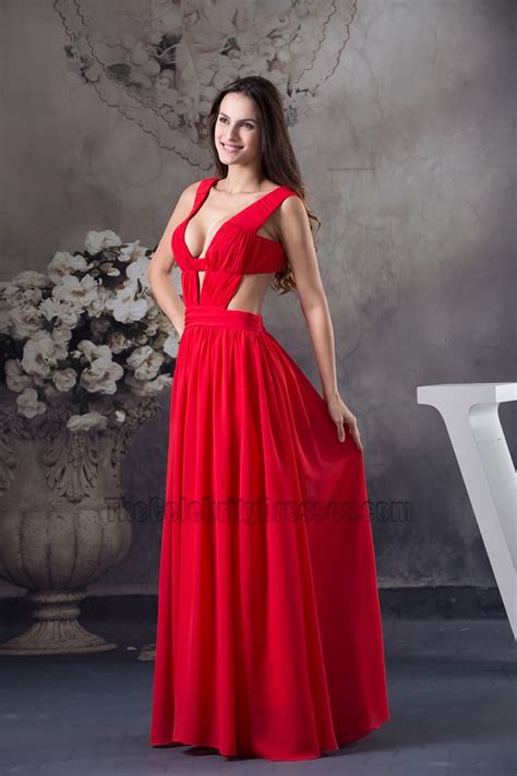 celebrity inspired sexy red chiffon evening dress prom gown thecelebritydresses