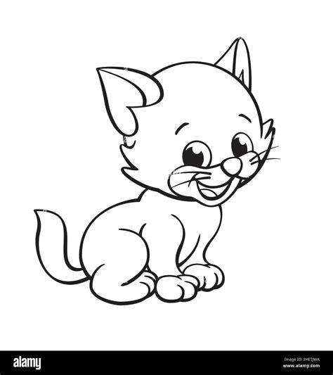 cute smiling cartoon kitten cat sitting  coloring colouring