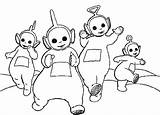 Teletubbies Coloring Kids Running Together Colorluna sketch template