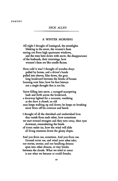 a winter morning by dick allen poetry magazine