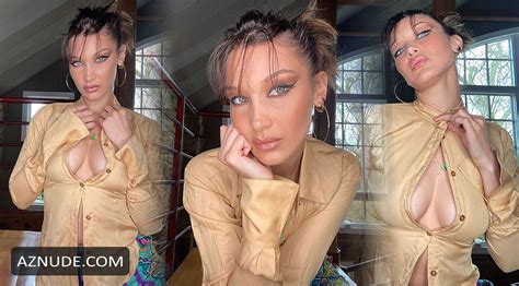 bella hadid exposes her sexy cleavage in a creme brulee shirt for a hot