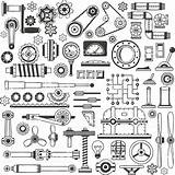 Parts Machine Doodle Industrial Vector Clipart Drawing Steampunk Doodles Crank Handle Style Construction Mechanical Machinery Illustrations Engineering Suitable Set Illustration sketch template