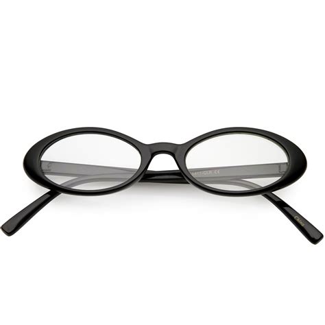 Womens Small Oval Glasses Slim Arms Clear Lens 48mm Black Clear