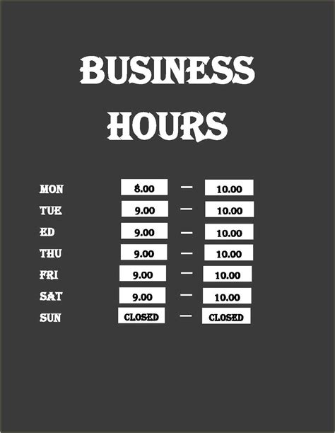 business hours fill   blank template resume gallery