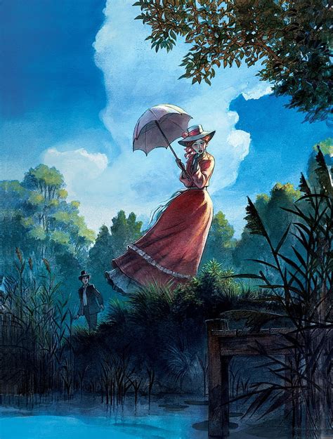 그림 Yannick Corboz 여자 빨간 머리 드레스 정원 식물 물 우산 Hd 배경 화면