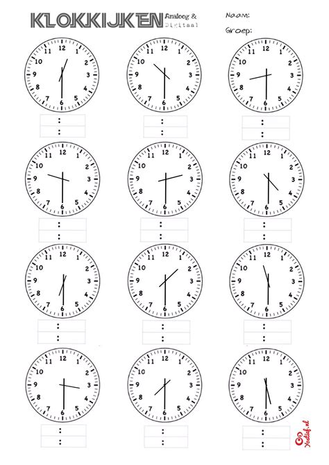 klokkijken analoog en digitaal werkblad halve uren math  maths puzzles preschool activity