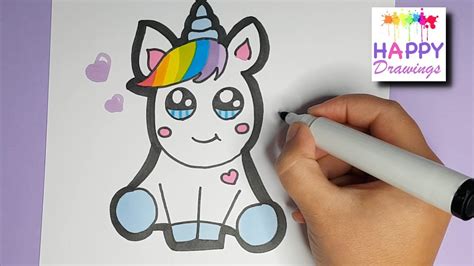 draw  cute rainbow unicorn happy drawings myhobbyclasscom