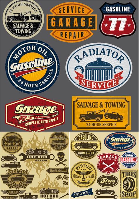 grunge automotive labels and signs vector garage logo garage signs garage art